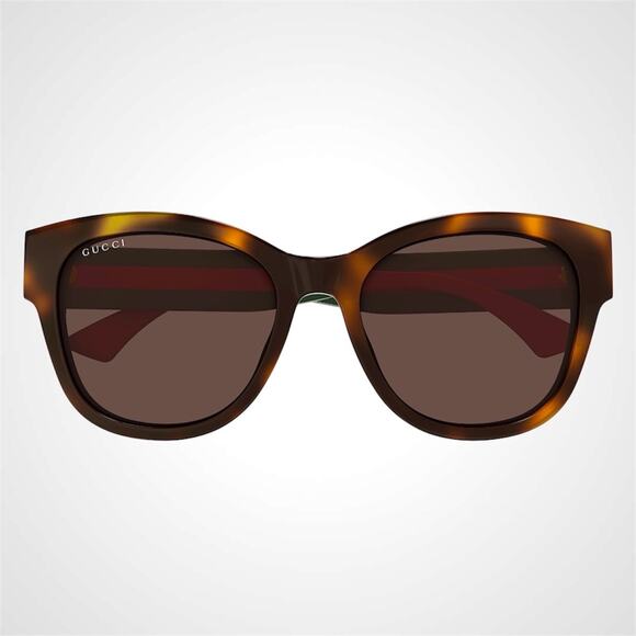 New GUCCI Sunglasses Brown Cat Eye Round Red Green Web Arms Gold GG Womens main image 4